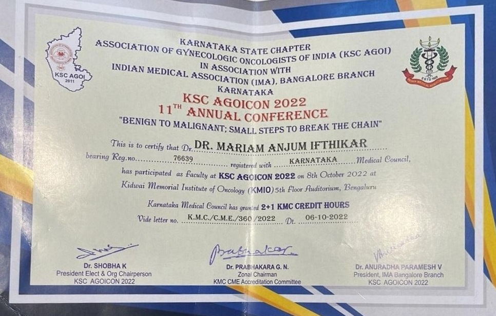 Dr. Mariam Anjum — KSC-AGOICON 2022 — Faculty Certificate